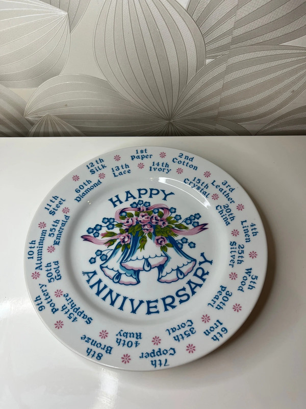 Vintažinė lėkštė su vestuvių metinių simbolika