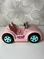 Rožinis žaislinis lėlių automobilis-kabrioletas