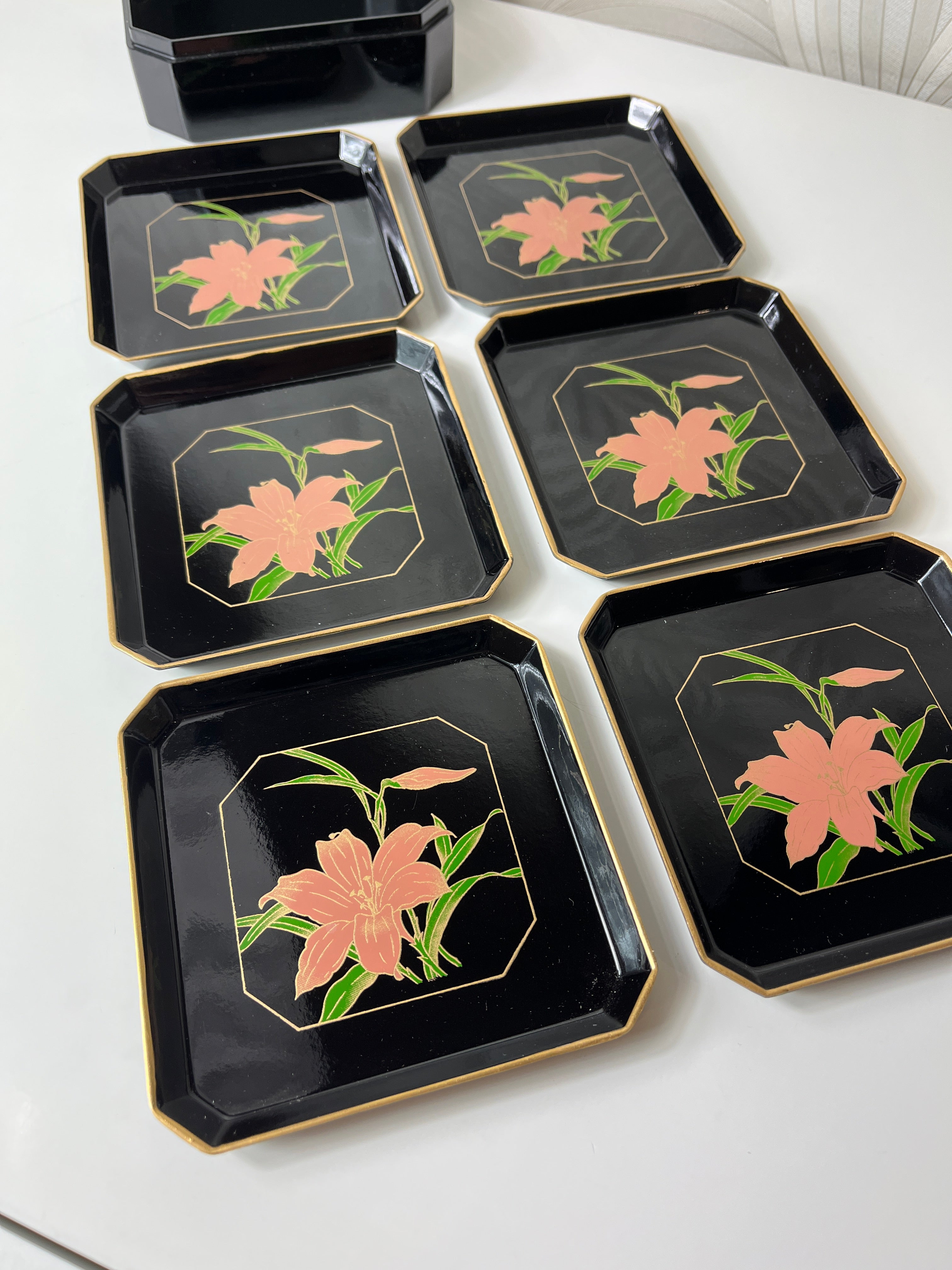 Vintažiniai padėkliukai su gėlėmis, Japonija (6 vnt.)