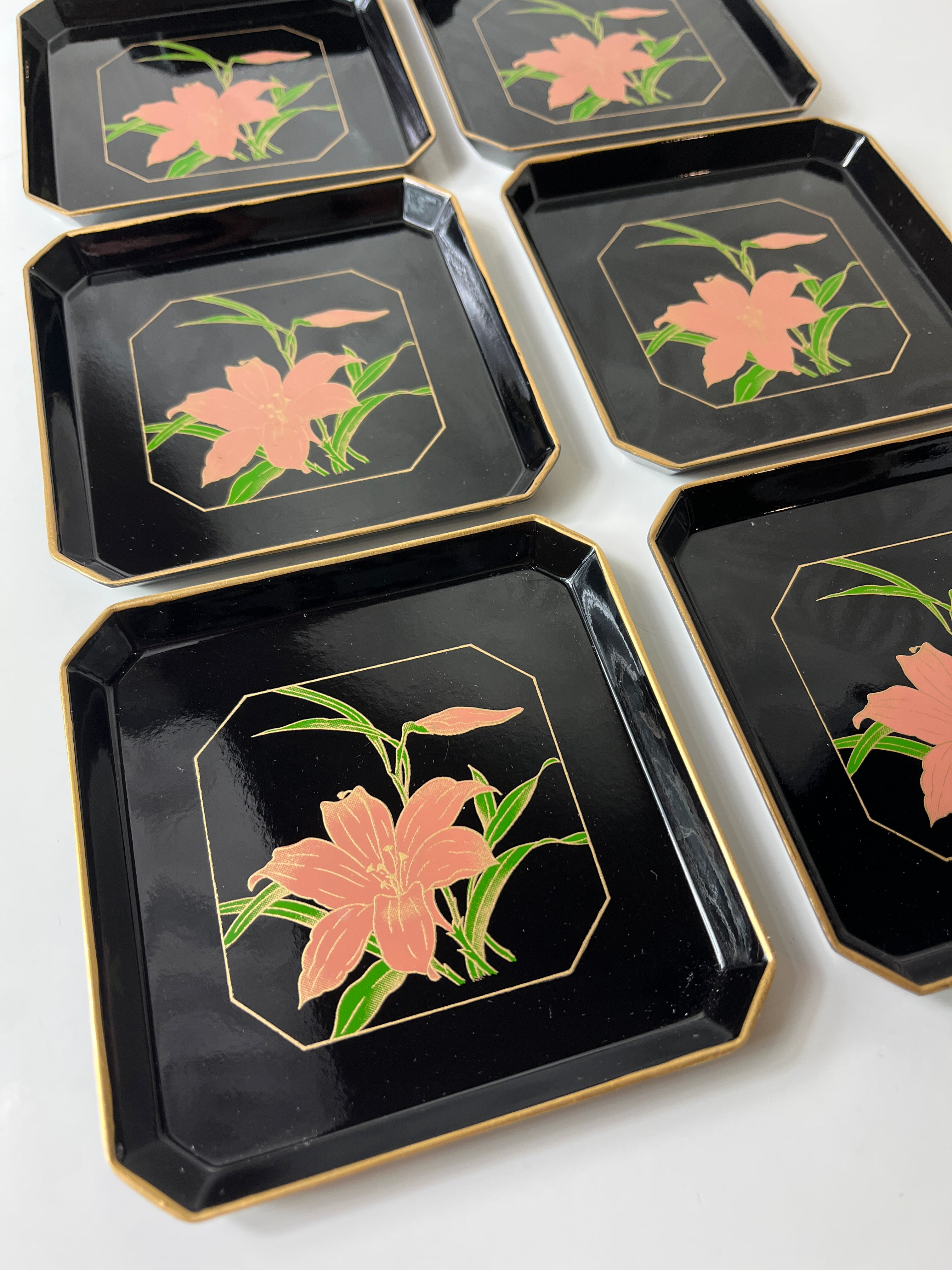 Vintažiniai padėkliukai su gėlėmis, Japonija (6 vnt.)