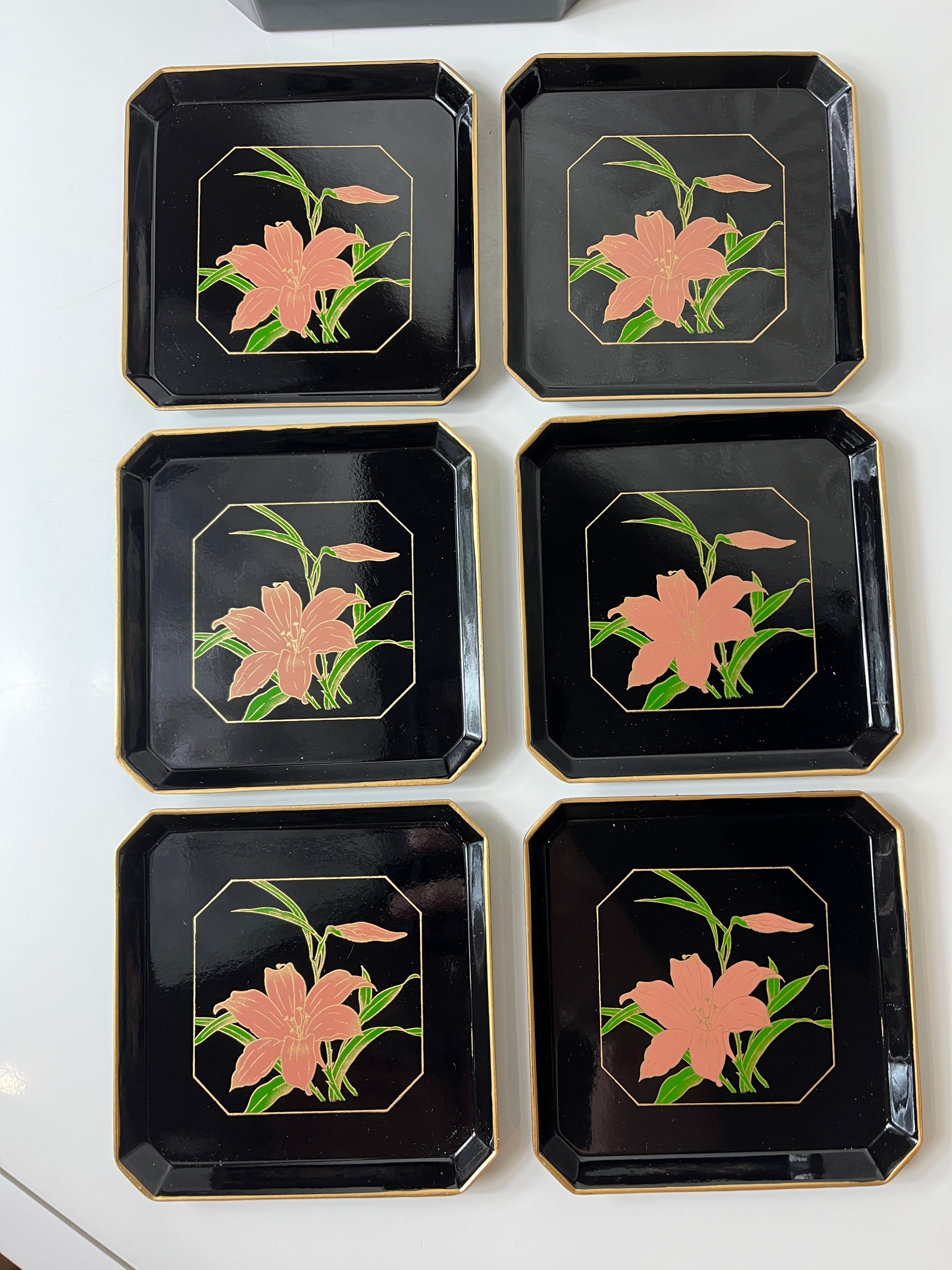 Vintažiniai padėkliukai su gėlėmis, Japonija (6 vnt.)