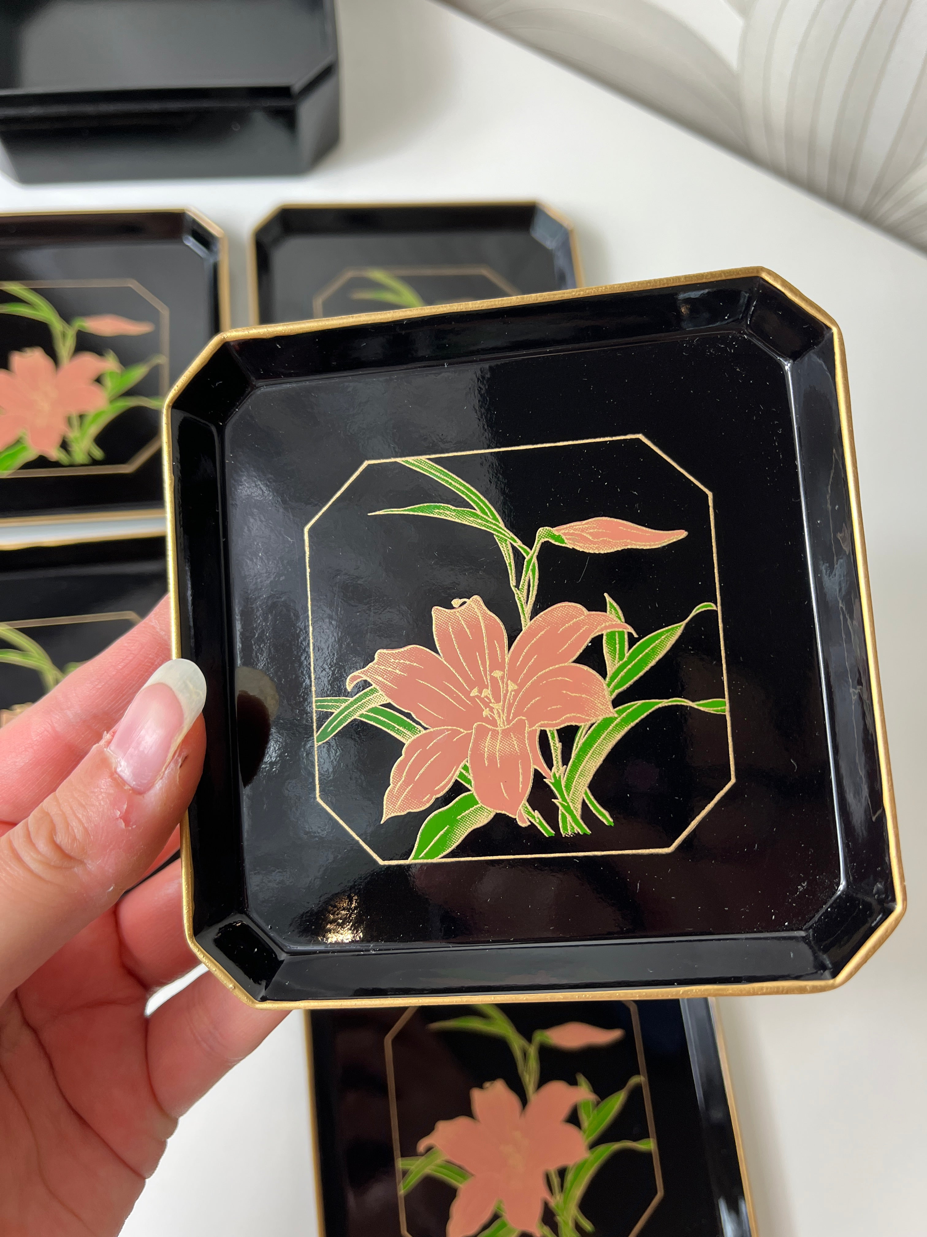 Vintažiniai padėkliukai su gėlėmis, Japonija (6 vnt.)